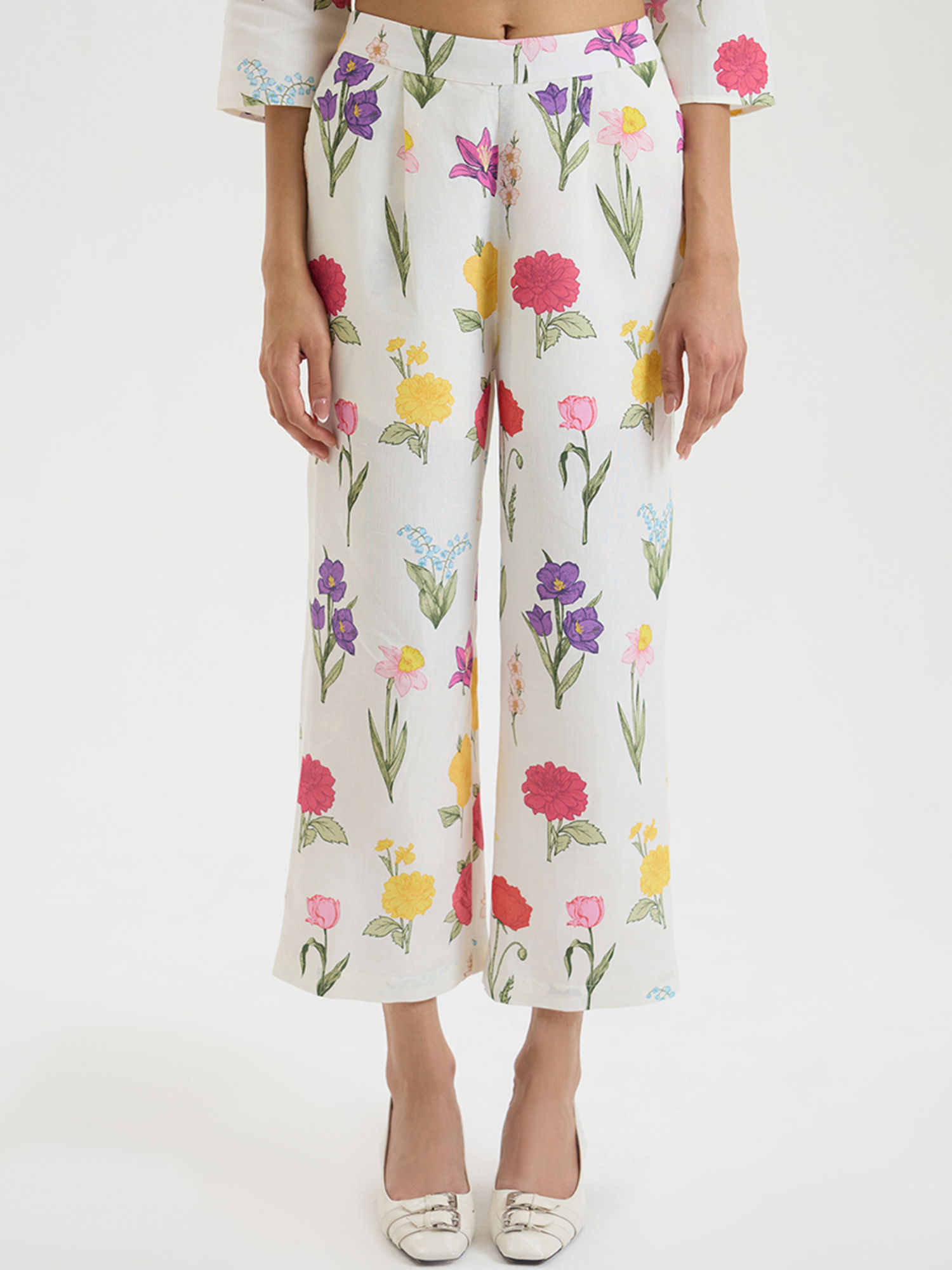 ancestry White Linen Floral Straight Pant-picture-16