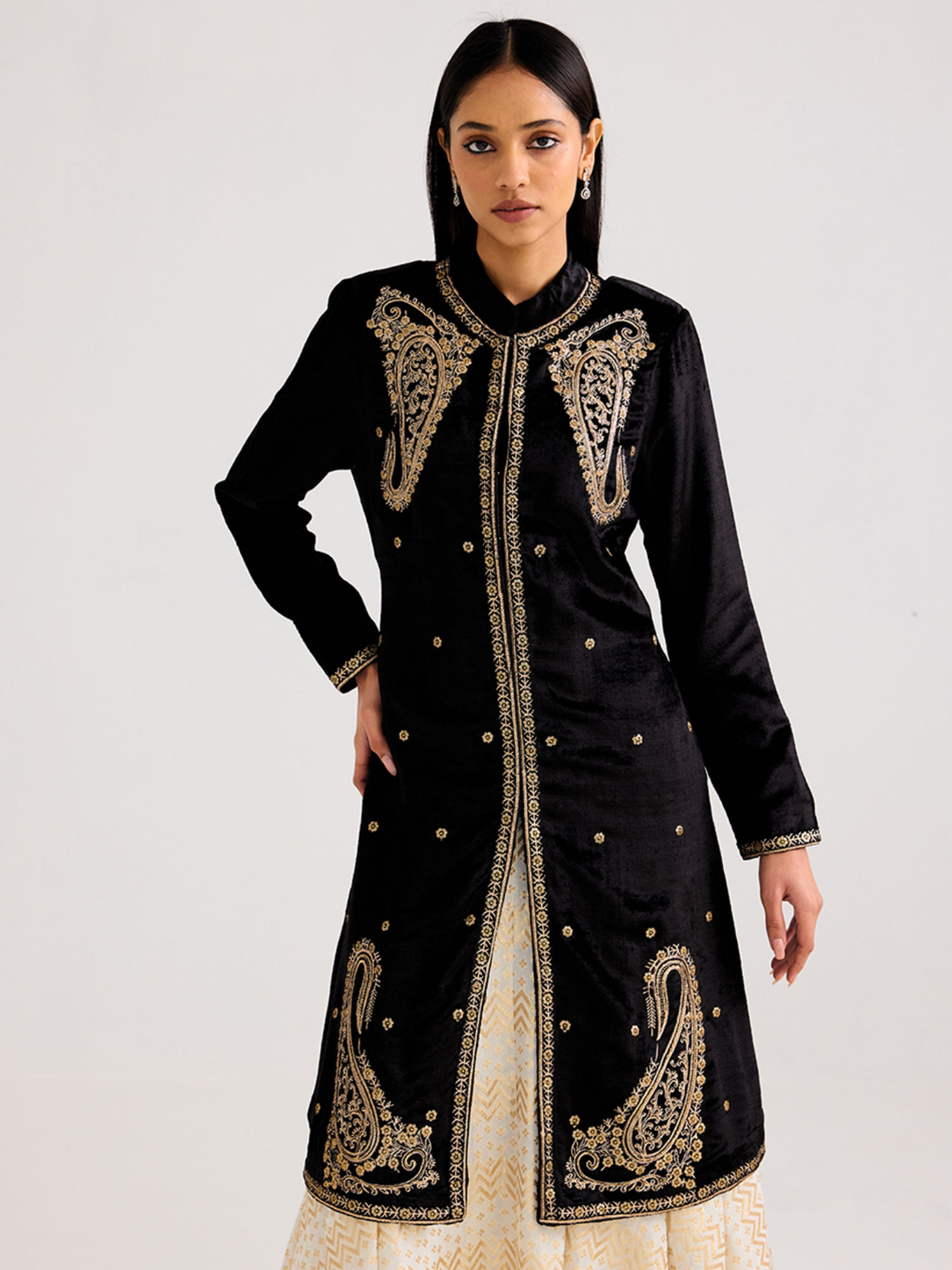 ancestry Black Velvet Embroidered Long Jacket-picture-39