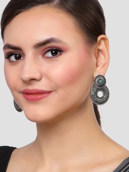 Karatcart - Oxidised Silver Textured Dangler Earrings for Women
