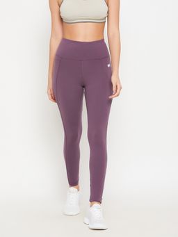 Clovia - Ankle-Length High-Rise Active Tights in Purple Colour with Side Pockets