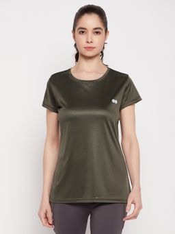 Clovia - Comfort-Fit Active T-Shirt in Olive Green