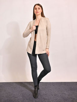 NOBARR - Women Viscose Full Sleeve Front Open Beige Shrug