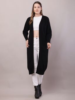 NOBARR - Women Viscose Full Sleeve with Front open long line Black Shrug