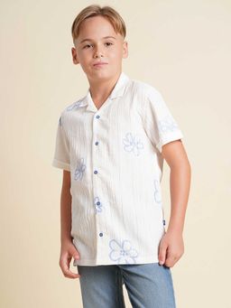 Jack & Jones Junior - Boys Floral Printed White Shirt