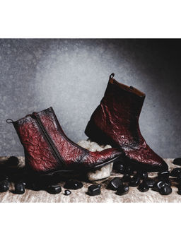 Kavith Sainaani - Burgundy Two Tone Crinkle Boots (Pack of 2)