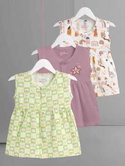 HELLCAT - Trendy Multi-Color Baby Frock Dress for Girls 0-18M (Set of 3)