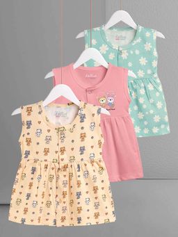 HELLCAT - Trendy Soft Baby Multi-Color Frock Dress for Girls 0-18M (Set of 3)