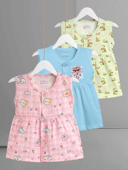 HELLCAT - 100% Cotton Multi-Color Soft Baby Frock Dress for Girls (Set of 3)