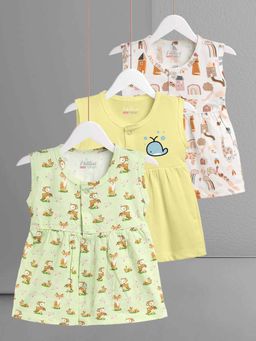 HELLCAT - Multi-Color Baby Frock Dress for Girls 0-18M (Set of 3)