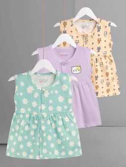 HELLCAT - Trendy Multi-Color Baby Frock Dress for Girls 0-18M (Set of 3)