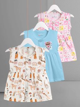 HELLCAT - Trendy Multi-Color Frock Dress for Girls 0-18M (Set of 3)