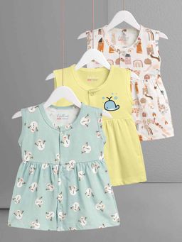 HELLCAT - Trendy Multi-Color Frock Dress for Girls 0-18M (Set of 3)