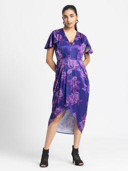 SHAYE - Purple Printed Knee Length Dress