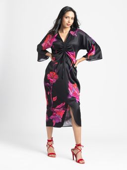 SHAYE - Black Printed Midi Dress