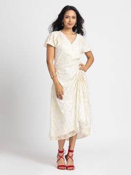 SHAYE - White Self Design Midi Dress
