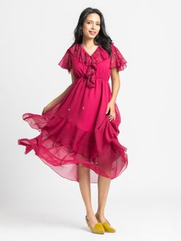SHAYE - Pink Self Design Midi Dress