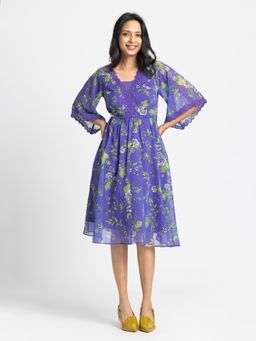 SHAYE - Purple Printed Knee Length Dress