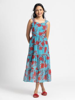 SHAYE - Blue Printed Midi Dress