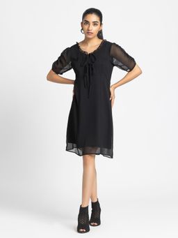 SHAYE - Black Solid Knee Length Dress