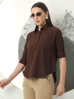 FITHUB - Brown Self Design Regular Fit Top