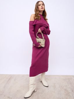Styli - Purple Self Design Midi Dress