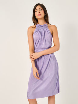 Styli - Purple Self Design Knee Length Dress