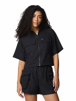 Columbia - Black Solid Boxy Fit Cropped Shirt