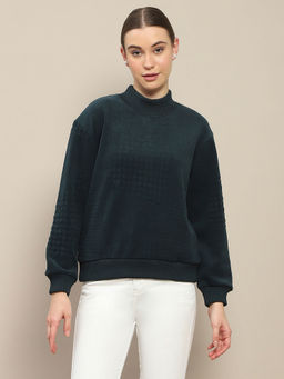 Madame - Teal Self Design Comfortable Fit Sweater