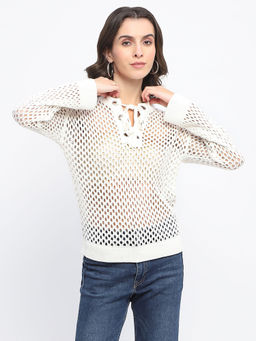 Madame - Off White Self Design Comfortable Fit Top with Inner (Set of 2)