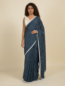 Suta - Blue Floral Digital Printed Cotton Saree