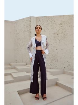 RENASCI - White Printed Cordelia Overlays Jacket with Belt