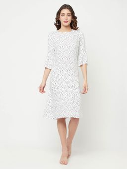 CRIMSOUNE CLUB - Women White Printed Round Neck Dress