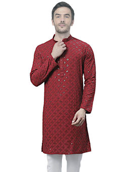 SG LEMAN - Maroon Sequined Kurta for Men