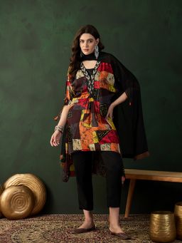 Gahan - Chinon High Low Abstract Embellished Multi-Color Kurta, Pant & Dupatta (Set of 3)