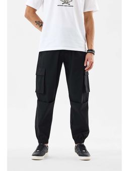 Snitch - Black Solid Relaxed Casual Cargo Pants for Men
