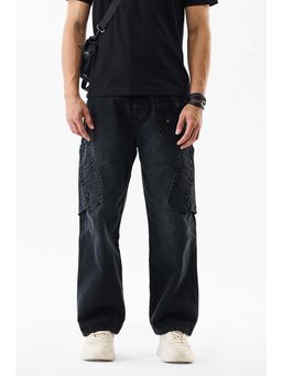 Snitch - Black Solid Loose Casual Cargo Pants for Men