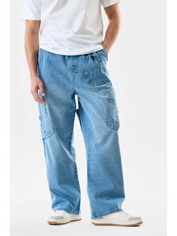 Snitch - Light Blue Solid Loose Casual Cargo Pants for Men