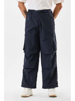 Snitch - Navy Blue Solid Casual Cargo Pants for Men