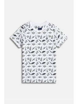 Allen Solly - Boys White Print Crew Neck T-shirt