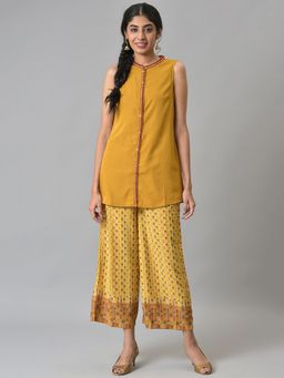 Aurelia - Brown Sleeveless Short Kurti with Printed Palazzo (Set of 2)