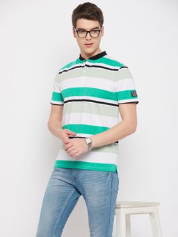 Club York - Men Green Striper Henley Collar T-Shirt