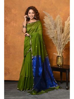 Anjaneya Sarees - Women Green Kanjeevaram Woven Saree with Unstitched Blouse
