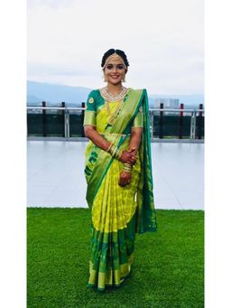 Anjaneya Sarees - Women Green Kanjeevaram Woven Saree with Unstitched Blouse