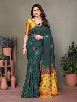 Anjaneya Sarees - Women Green Silk Woven Saree with Unstitched Blouse