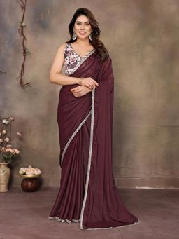 Anjaneya Sarees - Women Maroon Silk Solid Saree with Unstitched Blouse