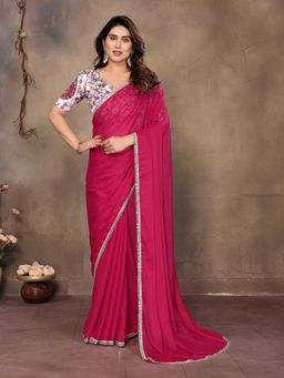 Anjaneya Sarees - Women Pink Silk Solid Saree with Unstitched Blouse