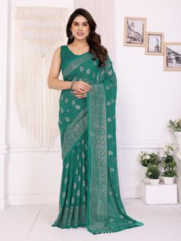 Anjaneya Sarees - Women Green Silk Paisley Saree with Unstitched Blouse