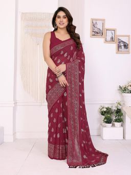 Anjaneya Sarees - Women Maroon Silk Paisley Saree with Unstitched Blouse