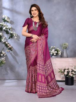 Anjaneya Sarees - Women Pink Silk Printed Saree with Unstitched Blouse