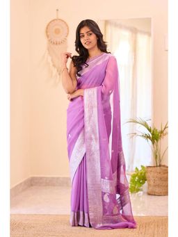 Anjaneya Sarees - Women Purple Kanjeevaram Woven Saree with Unstitched Blouse